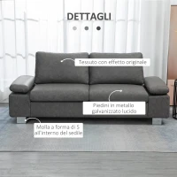 HOMCOM Divano 3 Posti Reclinabile e Imbottito con Braccioli Regolabili, in PU, Legno e Metallo, 200x88x86 cm, Grigio(m-6)