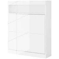 HOMCOM 16 Shoe Pair Storage Cabinet, with Flip Doors - High Gloss White(m-11)