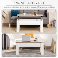 HOMCOM Mesa de Centro Elevable con Encimera Elevable con Espacio Oculto de Almacenaje 100x50x45-58,5 cm Blanco y Natural(m-4)