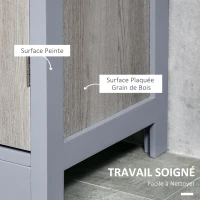kleankin Meuble colonne de salle de bain avec placard et 3 étagères dim. 40I x 30P x 160H cm - MDF gris et naturel(m-6)
