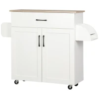 HOMCOM Carro de Cocina con 1 Cajón 2 Puertas Barra de Colgar y Especiero Carrito Auxiliar con Ruedas 105x36x85 cm Blanco(m-11)