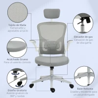 Vinsetto Silla de Oficina de Malla Giratoria con Altura Ajustable Reposabrazos Plegable Reposacabezas 65x64x114-122 cm Gris(m-9)