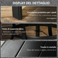 Outsunny Tavolo da Giardino Rotondo per 4 Persone con Foro per Ombrellone e Doghe in Metallo, Ø115x72cm, Nero(m-6)