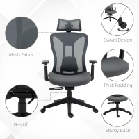 Vinsetto Mesh Office Chair, Ergonomic Desk Chair, Computer Chair with Adjustable Headrest and Lumbar Support, 135° Reclining Back and 3D Armrest for Home Office Study, Grey(m-8)