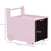 HOMCOM Carrello Porta Giochi per Bambini con 2 Lavagne per Disegnare, Impugnatura e Ruote, Legno MDF, 47x35x45.5cm, Rosa(m-3)