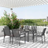 Outsunny Seven-Piece Metal Dining Set, with Glass-Top Table - Grey(m-2)