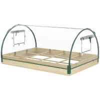 Outsunny Raised Bed with Greenhouse, Wooden Garden Planter Box with PVC Cover, Roll Up Windows, Dual Use for Vegetables, Plants, Flowers, 115 x 80 x 54 cm, Natural Wood Effect(m-11)