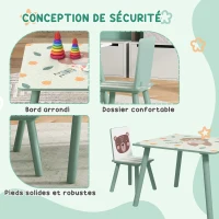 ZONEKIZ Table et 2 chaises pour enfants 3-8 ans ensemble 3 pièces motif animaux pour chambre à coucher salle de jeux vert(m-5)