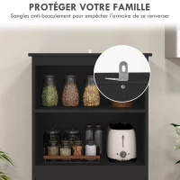 HOMCOM Armoire de cuisine buffet cuisine vaisselier meuble de rangement multi-rangements dim. 60I x 30P x 162H cm noir(m-7)