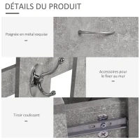 HOMCOM Ensembles 3 en 1 de meuble d'entrée vestiaire avec panneau porte-manteau, miroir et banc à chaussures - 6 crochets et étagère réglable, effet béton gris(m-5)