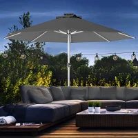 Outsunny 3m Parasol, with Solar-Powered LED Lights - Grey(m-10)