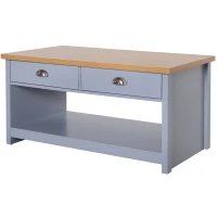 HOMCOM Coffee Table w/ 2 Drawers Open Display Wood Effect Tabletop Living Room Storage Retro Style Chic Polished Handles(m-1)