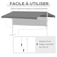 Outsunny Store Double Pente Manuel rétractable Inclinaison réglable Acier époxy Blanc Polyester imperméabilisé Anti-UV Gris dim. 4,50L x 3,40l x 2,55H m(m-5)