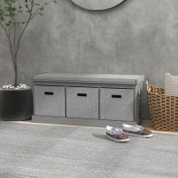 HOMCOM Three-Drawer Shoe Storage Bench, with Padded Top Seat - Grey(m-2)