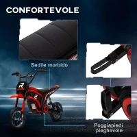 HOMCOM Moto Elettrica per Bambini con Acceleratore Manuale, 2 Velocità 8-16km/h, Età 8-12 Anni, Rosso(m-9)