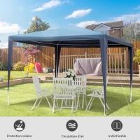 Outsunny Tonnelle barnum de jardin dim. 2,95L x 2,95l x 2,45H m métal époxy bâche PE haute densité bleu(m-4)