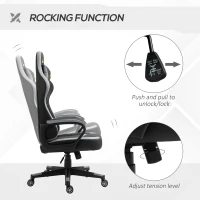 Vinsetto Gaming Chair, Computer Desk Chair with Lumbar Support, Faux Leather Racing Chair with Headrest and Swivel Wheels for Home Office, Black Grey(m-5)