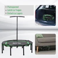 HOMCOM 48" Octagonal Mini Fitness Rebounder Trampoline Indoor Outdoor Foldable Mini Jumper with Adjustable Handle, Green(m-7)