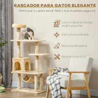 PawHut Árbol Rascador para Gatos Grande 70x40x152 cm Torre para Gatos con Múltiples Plataformas Cueva Hamaca Postes Beige(m-4)
