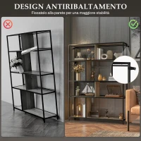 HOMCOM Scaffale Libreria Industriale a 5 Livelli con Porta Metallica, in Legno e Acciaio, 120x30x161 cm, Nero e Grigio(m-7)