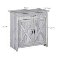 HOMCOM Buffet salon, meuble de rangement avec tiroir, 2 portes de grange et étagère réglable, buffet salle à manger et cuisine, 80 x 39,7 x 80 cm, aspect bois gris clair(m-3)
