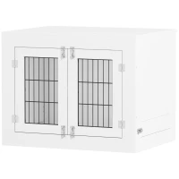 PawHut Cage pour chien intérieur caisse pour chien en bois 2 bols rotatifs à 360° 2 portes chien moyenne 80 x 60 x 63 cm blanc(m-1)