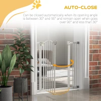 PawHut Metal 74-87cm Adjustable Pet Gate Safety Barrier w/ Auto-Close Door White(m-5)