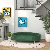 PawHut Canapé pour chien fauteuil pour chat surface en velours avec coussin amovible pieds en bois 100l x 70P x 25H cm vert(m-9)