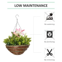 Outsunny Pack of 2 Artificial Clematis Flowers Hanging Planter Basket for Indoor Outdoor Decoration(m-6)