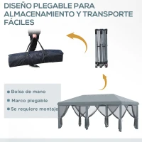 Outsunny Carpa Plegable Pop-Up Gazebo 6x3 m con 6 Paredes Laterales de Malla Anti-UV y Bolsa de Transporte Gris(m-5)