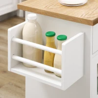 HOMCOM Carro de Cocina con Ruedas Isla de Cocina con 2 Cajones 3 Puertas de Vidrio Templado Toallero 124,5x39,5x90 cm Blanco(m-8)