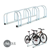 HOMCOM Rastrelliera Biciclette da Pavimento o Parete, Portabici da Terra per 4 Biciclette in Acciaio, Ruote Fino 55 mm, 100x33x27 cm, Argento(m-6)
