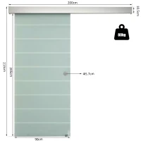 HOMCOM 90cm Sliding Glass Door with Hardware Track Kit, Frosted Tempered Glass with Stripe Pattern, Round Handle(m-3)