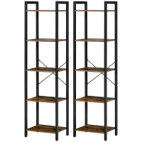 HOMCOM Lot de 2 étagères bibliothèque style industriel H154 cm 10 étagères acier noir en bois aspect bois vieilli
