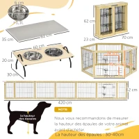 PawHut Parc enclos modulable et Gamelles chiens surélevées 6 panneaux porte verrouillable 2 bols amovibles chacun 1,1L et tapis(m-3)