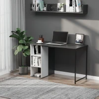 HOMCOM Computer Desk with 3-Tier Storage Shelves Writing Desk with Two Side Compartments for Home Office, Study, 115 x 55 x 75 cm, Grey(m-2)
