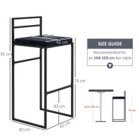 HOMCOM Lot de 2 chaises de bar tabourets hauts coussin d'assise velours repose-pieds  hauteur 74 cm noir(m-3)