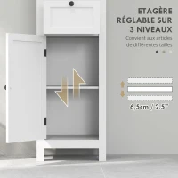 HOMCOM Meuble colonne de salle de bain armoire haute avec 2 étagères, 1 tiroir et 1 placard - 40 x 30 x 165 cm, blanc(m-5)