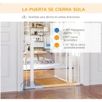 PawHut Barrera de Seguridad para Perros Extensible 75-103 cm Barrera Escaleras Puertas con Extensiones Cierre Automático Blanco(m-5)