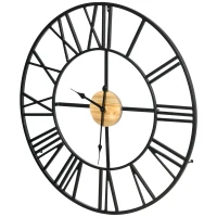 HOMCOM Reloj de Pared Silencioso de Ø60cm Reloj de Pared de Metal y Madera con Números Romanos sin Tictac Estilo Vintage(m-10)