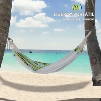 Outsunny Hamaca de Algodón para Jardín 200x150 cm Hamaca Colgante Portátil Carga Máx. 180 kg para Acampar Piscina Camping Rayas Multicolor(m-7)