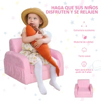 HOMCOM Sillón para Niños de 3 Años Sofá Transformable Diseño 2 en 1 Cama Infantil Plegable de 2 Posiciones con Reposabrazos Asiento Ancho Acolchado 47x45x38 cm Rosa(m-5)