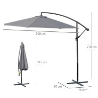 Outsunny Ombrellone da Giardino 3x2.5 m a Braccio e Inclinabile con Manovella, in Acciaio e Poliestere Grigio(m-3)