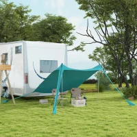 Outsunny Tente de plage, abri solaire de camping, bâche avec 2 poteaux, auvent d'ombrage extérieur - dim. 215L x 200l x 200H cm(m-7)