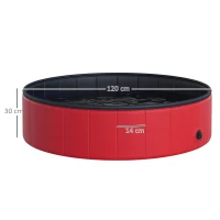 PawHut Piscina Plegable para Perros Gatos Ø120x30 cm Bañera Portátil para Mascotas PVC Antideslizante Múltiples Usos para Interiores y Exteriores Rojo(m-3)