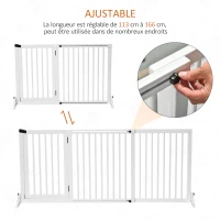 PawHut Barrière de sécurité chien barrière autoportante longueur réglable porte verrouillable intégrée dim. 113-166L x 36l x 71H cm pin blanc(m-4)