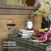 Outsunny 62 x 62cm Glass-Top Rattan Side Table - Light Grey(m-5)