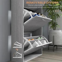 HOMCOM 12-Shoe Flip Drawer Storage Cabinet - Grey Wood-Effect(m-6)