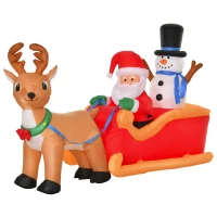 HOMCOM Babbo Natale Gonfiabile con Slitta, Renna, Pupazzo di Neve e Luci LED, Decorazione Natalizia da Esterno, 200x80x128cm(m-10)