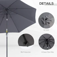 Outsunny 2.7M Garden Parasol Umbrella with Glass Fibre Ribs and Aluminium Frame, Tilting Sun Shade Shelter Canopy, Charcoal Grey(m-6)